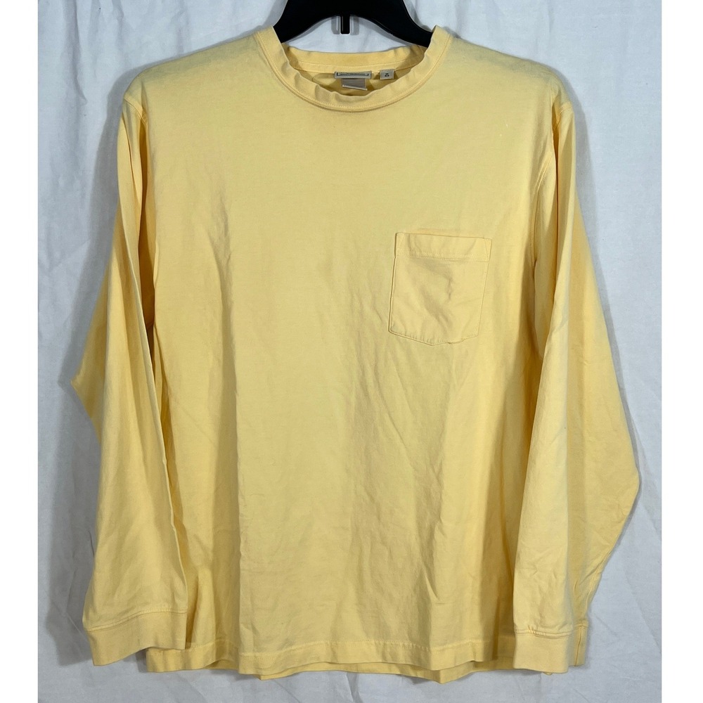 LL Bean Long Sleeve T Shirt Men M Pocket Yellow Cotton Casual Basic Heritage Top